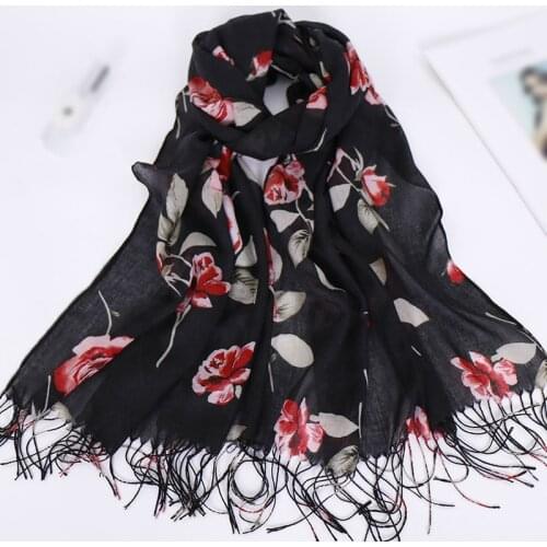 2019 NEW fashion cotton women flower print scarf shawl and wraps headscarf pashmina long tassel female foulard hijab store
