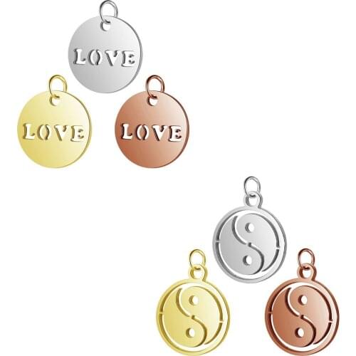 5pcs/Lot 316L Stainless Steel Charms Love Tai Ji Many Kinds of Charms Pendants for Jewelry Making DIY Accessories 3 Colors