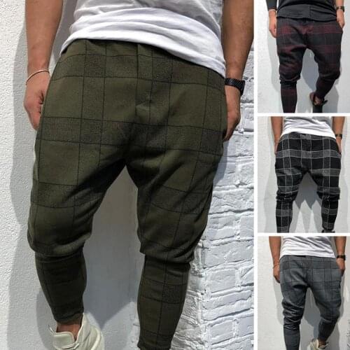 Fashion Pants Men 3D Plaid Print Pocket Trousers Pencil Pants Casual Sports Gym Wear Gradient track pants