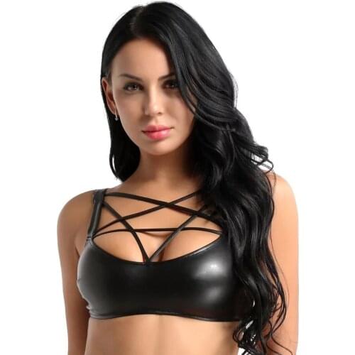 Women Breast Exposing Latex Push Up Plunge Bralette Sexy Cleavage Soft Patent Leather Bra Erotic Hot Porn Shaping Half Cup Tops