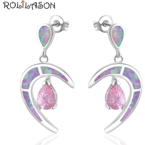 C design Charms Pink crystal Inlay Pink Fire Opal silver plated Drop Earrings for women Fashion jewery OE374