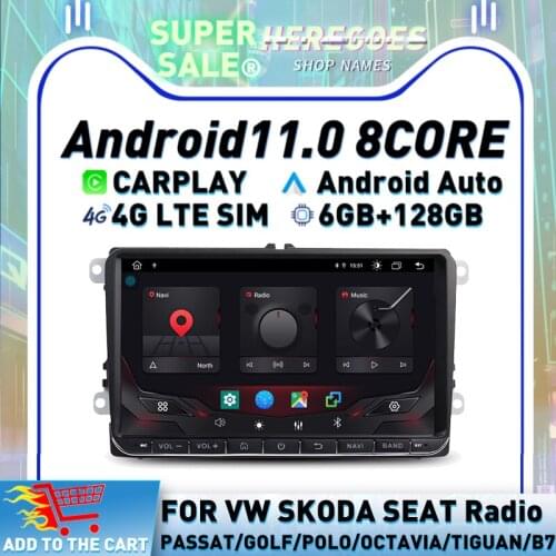 Carplay 9" DSP Android 10.0 Car Radio Player Navigation GPS For VW Volkswagen Passat Golf Polo Octavia Tiguan B7 Skoda Seat