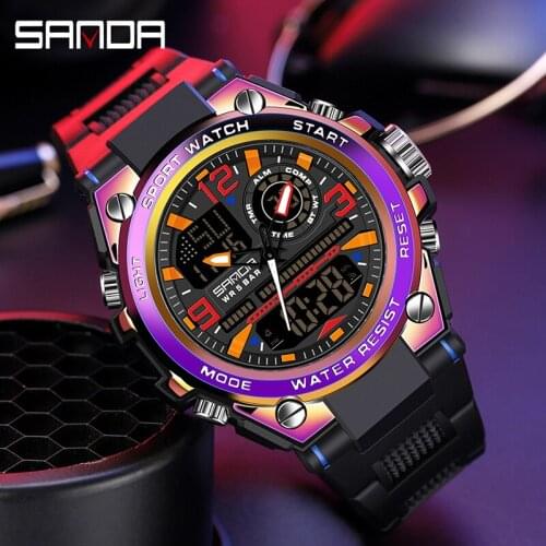 SANDA New Symphony Case Multi-function Fashion Electronic Watch Sports Timing Luxury Mens Clock Luminous LED Quartz Watch sehen