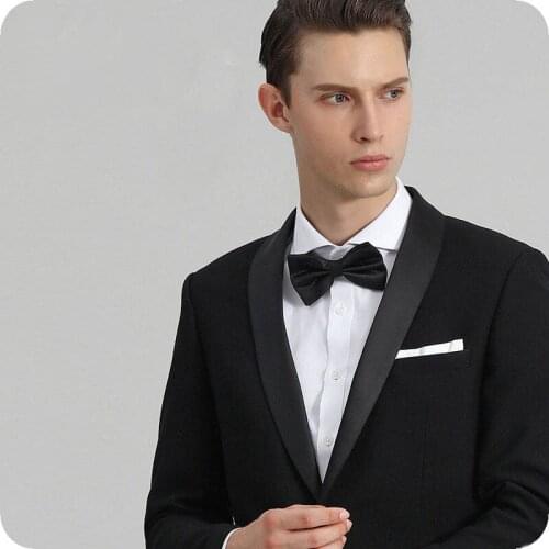 Black Groom Tuxedos Men Suits for Wedding Blazers Man Jacket Satin Shawl Lapel Slim Fit Terno Masculino Costume Homme 2Piece