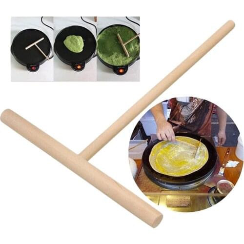 Wooden Rake Round Batter Pancake Crepe Spreader Kitchen Tool Kit DIY