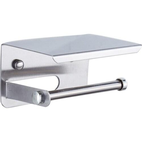 Toilet Paper Holder with Shelf Wall Mounted Mobile Phone Paper Towel Holder Decorative Bathroom Roll Paper Holder WY817