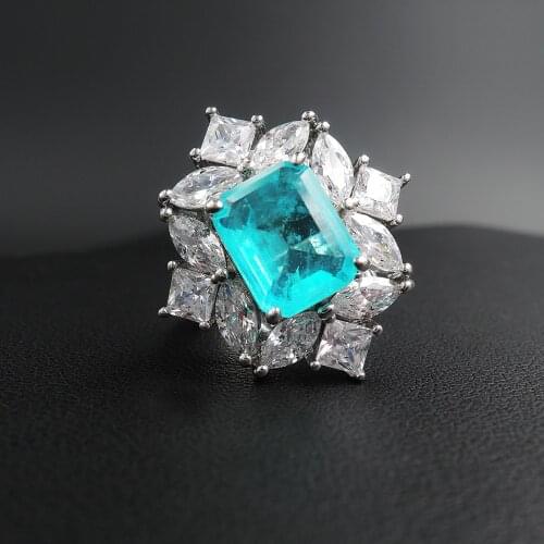 Funmode Luxury Sparkling Clear Cubic Zircon Green Blue Geometric Female Rings Baguette anillos mujer Wholesale FR23