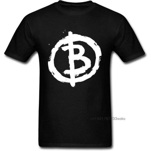 New Arrival Bitcoin Anarchist Men Black T-shirt White Letter B Print Short Sleeve Tops & Tees Cotton Clothing Size L