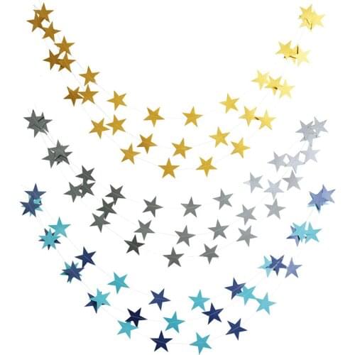 4 Meters Paper Star Garland Star String Banners Hanging Paper Craft Bunting for Birthday Wedding Party Home Room DIY Decoration