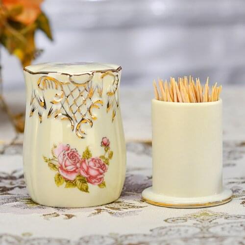 Ceramic Toothpick Container Decorative Vintage Toothpick Holder Dispenser with Flower Pattern for Dining Table, Living Room