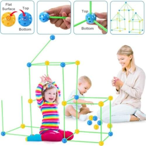 Construction Fort Building Block Kit DIY Multicolor 3D Castles Tunnels Tents Toy Set for Children Girls Boys Build Your Own Den