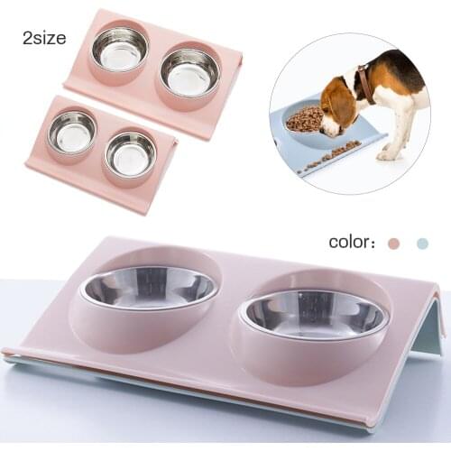 Food Water Feeder Stainless Steel Food Bowl Pet Cat Double Bowls for Dog Puppy Cats Pets Supplies Feeding Drinking Water Feeder