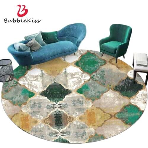 Bubble Kiss New European Moroccan Geometry Printed Pattern Carpet Colorful Living Room Decor Round Carpet Bedroom Decor Baby Rug