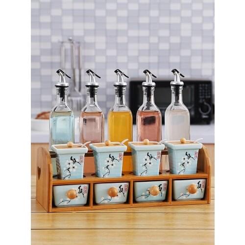 Kitchen Ceramic Seasoning Box Set Oil Leakage-proof Bottle Creative Household Salt Tank Bottle Combination jars glass container