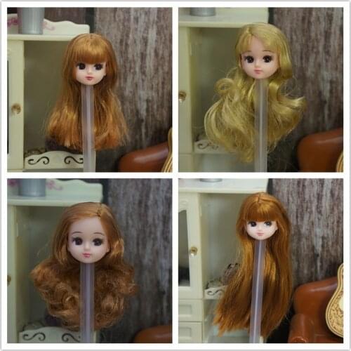 Licca Doll Heads Asia Face Dimple White Skin Doll Heads Girl DIY Dressing Gift Toys Colorful Hair Doll Accessories Original Doll