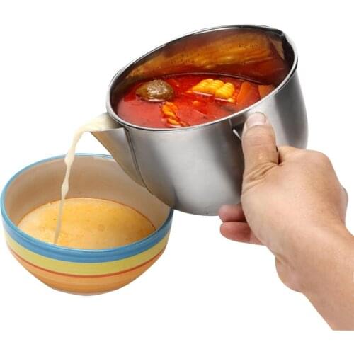 Multi-use Stainless Steel Gravy Oil Grease Soup Fat Separator Oiler Filter Strainer Bowl Home Kitchen Cooking Tools