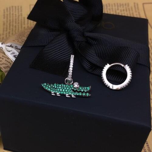Fashion Original High Quality Green Crystal Symmetrical Crocodile Earrings Cute Animal Women Choker Necklace Jewelry Sporty