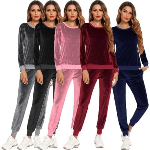 Fashion Autumn Winter Womens Velvet Solid Color Leisure Tracksuit Outfits Zipper Sweatshirt Pants Sports Suits Clothingt