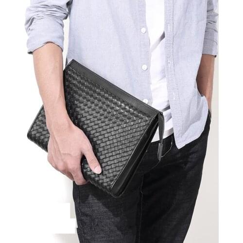 2020 new style 100% calfskin woven business mens clutch high-end brand envelope bag multifunctional large-capacity envelope bag