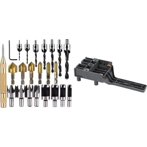 8Pcs Wood Plug Cutter,6x 1/4 Inch Hex 5 Flute 90 Degree Countersink Drill Bits & 41x Woodworking Pocket Hole Jig Kit Set