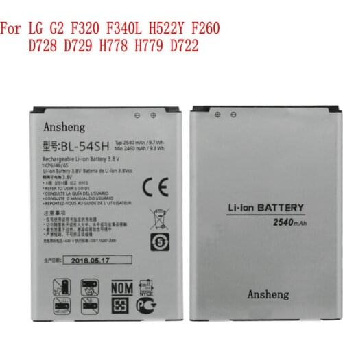 100% NEW Original 2540mah BL-54SH/SG battery for LG G2 F320 F340L H522Y F260 D728 D729 H778 H779 D722 D410 LG90 Mobile Phone
