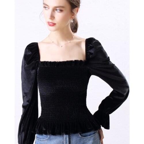 ZP1995 The new velvet retro square collar black body shows thin long-sleeved undershirt woman