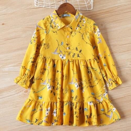 Children New Lovely Princess Dress Children Clothes Printing Flowers Kids Dress Pullover Turn-down collar Girls Clothes