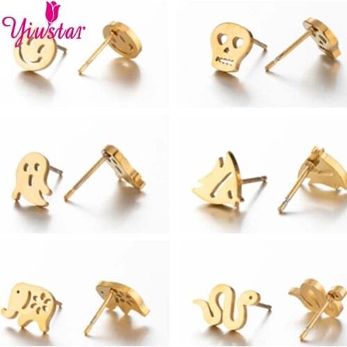 New Ladies Fashion Jewelry Cute Cat and Dog Earrings Rose Gold Stainless Steel Smiley Elephant Fish Snake Earrings 2020 Trend