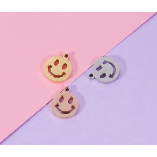 Fnixtar 20Pcs/Lot 9mm Hollow Smile Face Charms Mirror Polish Stainless Steel Charms For DIY Making Necklaces Bracelets Keychains