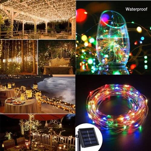 Party Christmas Glow Decoration Outdoor Solar Powered 33Ft 100 LED 10M Copper Wire Light String