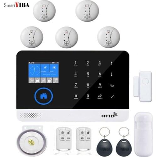 SmartYIBA WIFI RFID APP FR Remote-Controller Security Alarm System Kits 2G GSM Alarmes Wireless Smoke Sensor Fire Protection