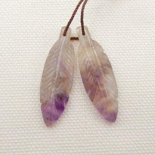 Sale 1Pair Natural Amethyst Gemstone Carved Leaf Earring For Women 34x11x4mm 5g Fashion Jewelry Purple Color Accessories