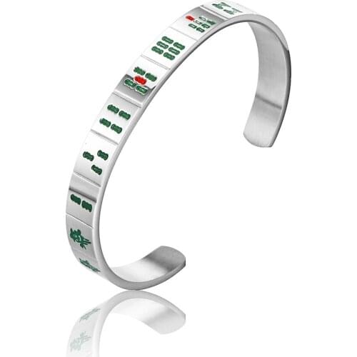 RIR Simple Stainless Steel Unique Mahjong Pattern Bracelet China Entertainment Casual Creative Jewelry Accessories Bracelets