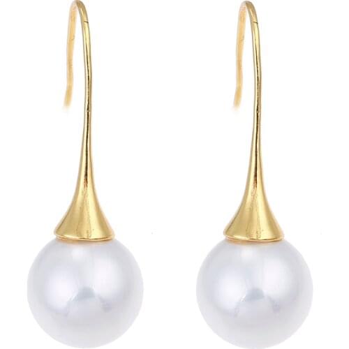 Lureme Fashion Gold Tone 14mm Shell Pearl Drop Earrings for Women and Girls Wedding Party Jewelry (er005423)