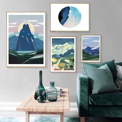 Nordic Canvas Painting Multicolored Abstract Alpine Mountain Posters and Prints Wall Art Picture Modern Room Home Decoration