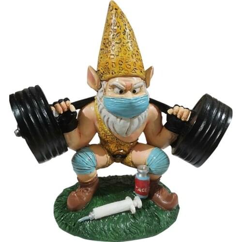 Dwarf Weightlifting Statue Gnome Sculptures Resin Crafts Garden Decoration Miniature Elf Christmas Ornaments Decor Desktop