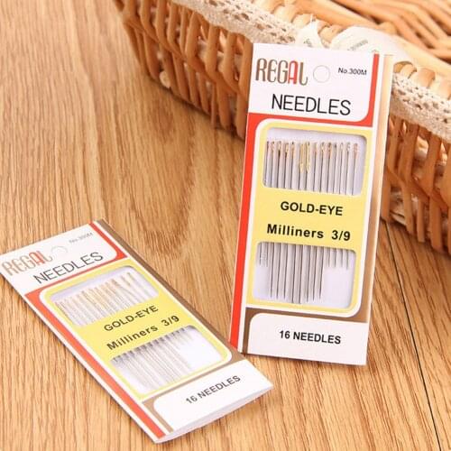 Stainless Steel Needles Hand Sewing Knitting Needles Tail Gold Plated Paper Box Package Home DIY Sewing Tool 16PCS/Bag E
