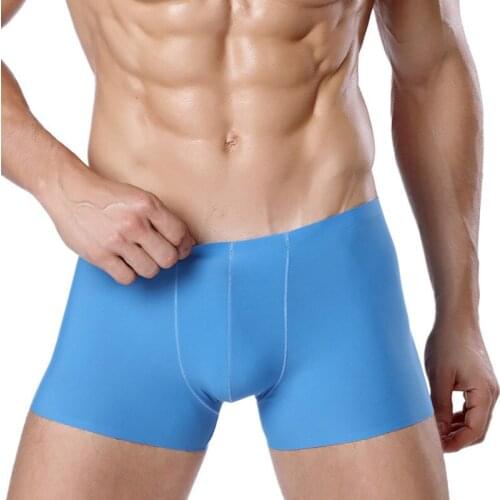 Mens Ice Silk Seamless Boxer Shorts Solid Smooth Soft Male Underwear Breathable U Pouch Sexy Man Underpants Simple Calzoncillos
