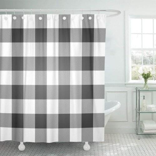 Gray Buffalo Lumberjack Plaid Pattern Check White Abstract Black Shower Curtain Waterproof Polyester Fabric 72 x 72 Inches with