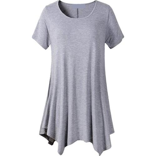 Plus Size Medium and long short sleeves T-shirt Loose round neck solid color base shirt