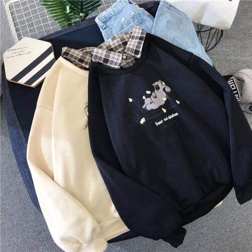 Letter Print Cute Bear Women Sweatshirt Kawaii Oversized Pullover Japanese Streetwear Hoodie Women Casual Ladies Plus Size Tops