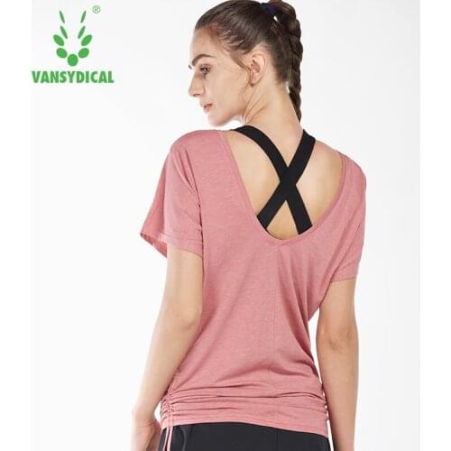Women Loose Yoga Shirts Backless Fitness Tops O-Neck Running Jogger Tees Breathable Workout Gym Clothes