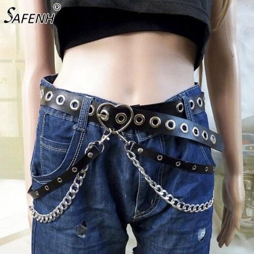 Women Gothic Punk Heart Shape Belt For Women Street Fashion Rock Hip-hop With Two Chain Waist Belts