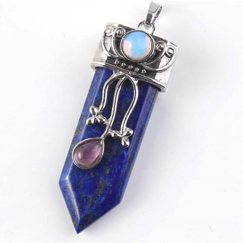 100-Unique 1 Pcs Silver Plated Lapis Lazuli Knight Sword Shape Pendant For Gift Vintage Jewelry
