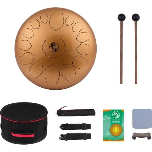 14 Inch Steel Tongue Drum Hangpan Drum 15-Notes C-Key Percussion Instrument with Mallets Drum Bag Wiping Cloth for Musical