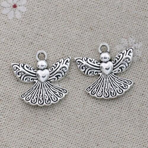 20PCS Antique Silver Plated Angel Charm Pendants for Jewelry Making Bracelet DIY Accessories 25X20mm