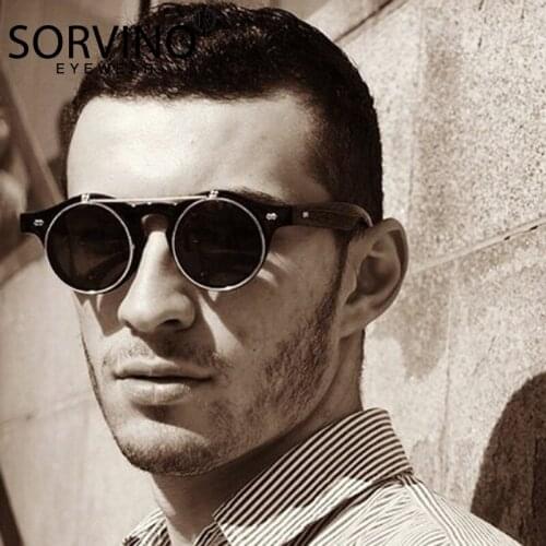 2021Metal Flip Cover Steam Punk Sunglasses Women Brand Designer Retro Round Steampunk Fashion Sun glasses gafas Oculos de Sol