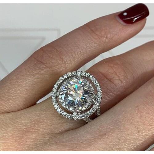 2021 New Trendy Silver Color Round Zircon Wedding Rings For Women Luxury Designer Female Jewelry Engagement Party Valentine Gift