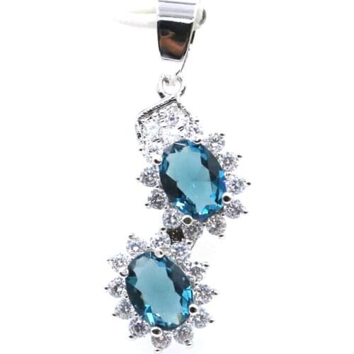 34x13mm Stunning Created London Blue Topaz Violet Tanzanite Cubic Zircon For Women Silver Color Pendant Wholesale Drop Shipping