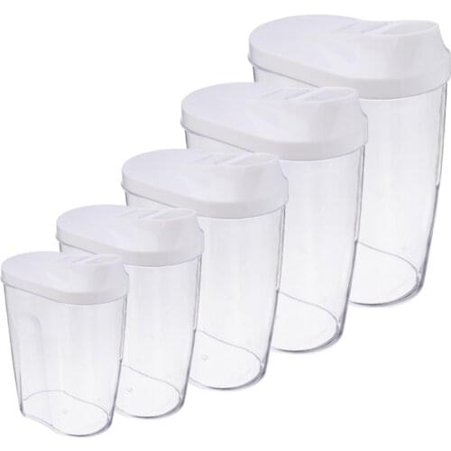 5pcs Cereal Storage Box Plastic Food Storage Container Tank For Kitchen Dry Fruit Nut Snacks Tool +Sealed Lid Clear 0.3-1.5L